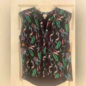 Tropical print sleveless blouse